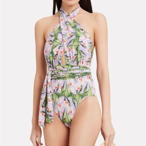 PatBO‎ Floral Cross Front One-Piece Swimsuit Light Purple Size Large NWT